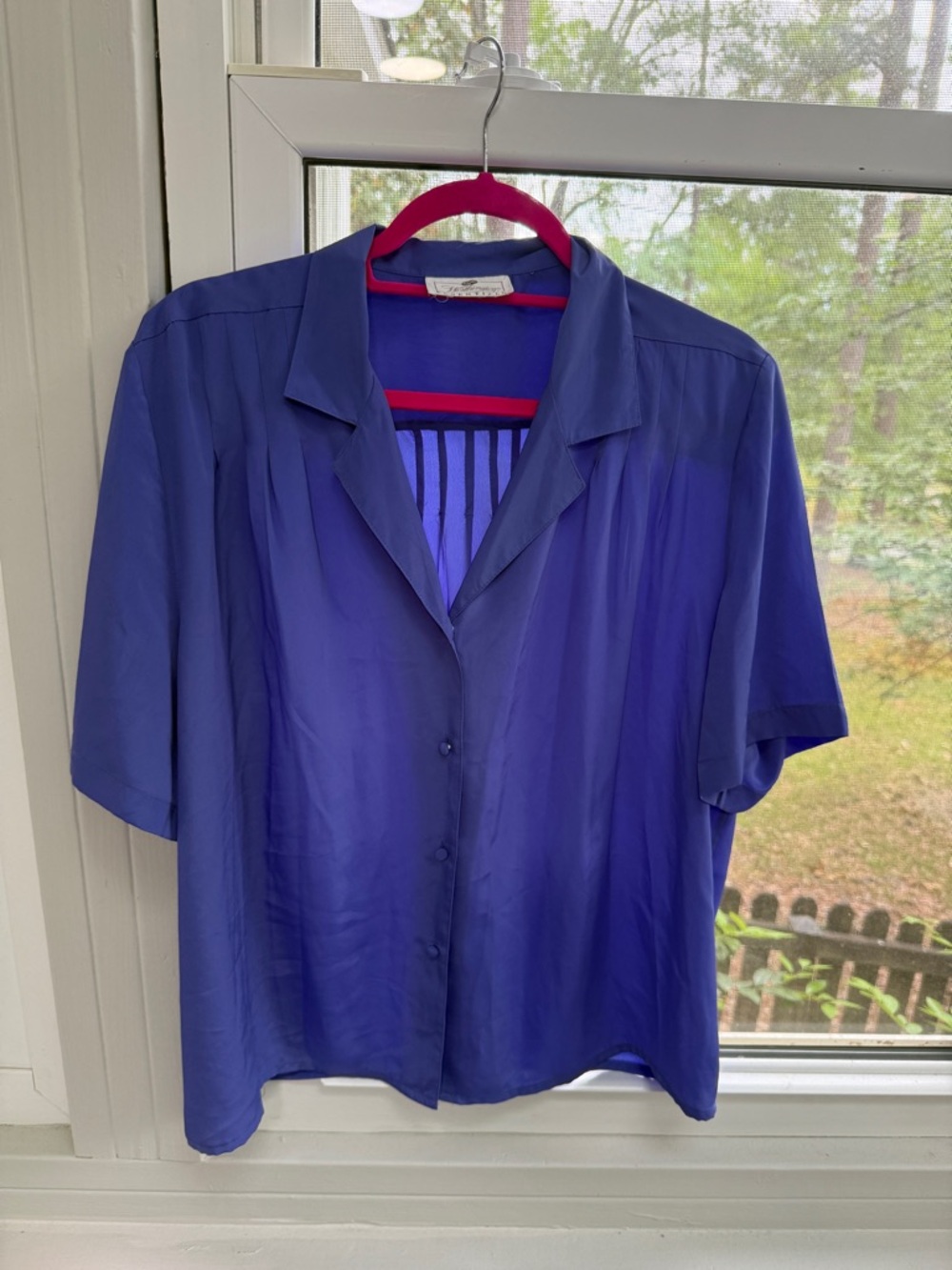 Vintage Worthington Essentials Purple/Blue Short Sleeve Button Front Blouse XL